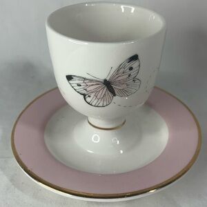 Butterfly Egg Cup and Saucer Set - Pink and Gold